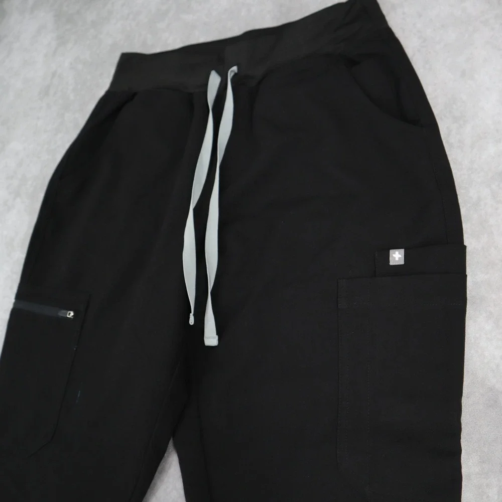 FIGS Scrub Pants Technical Collection Black Cargo M Petite Straight Leg